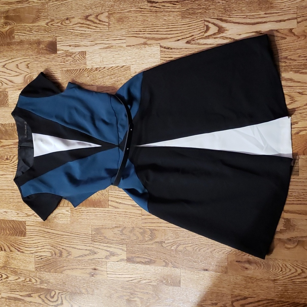 (S) ZARA BASIC Color Block Belted Dress Business Casual Office Occasion Fancy